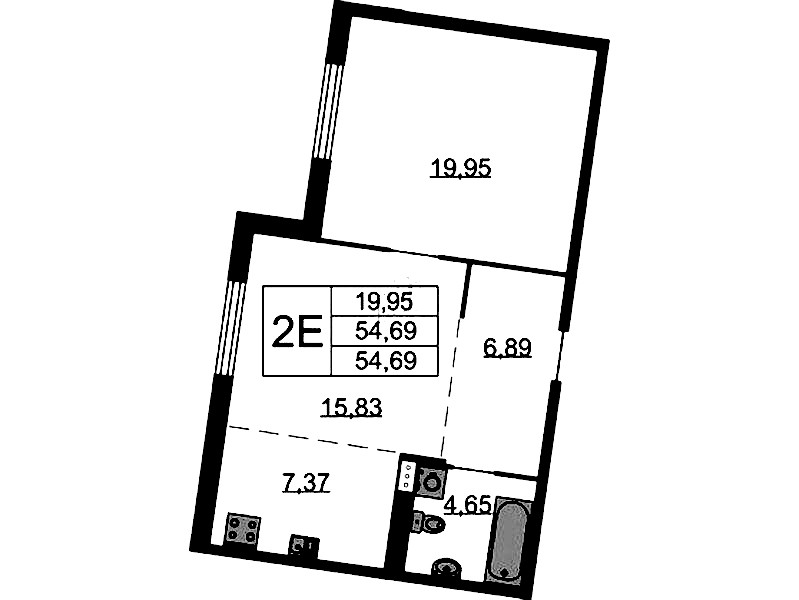 1-комнатная квартира 54.69 м², 4/9 эт., ЖК «Бакунина 33»